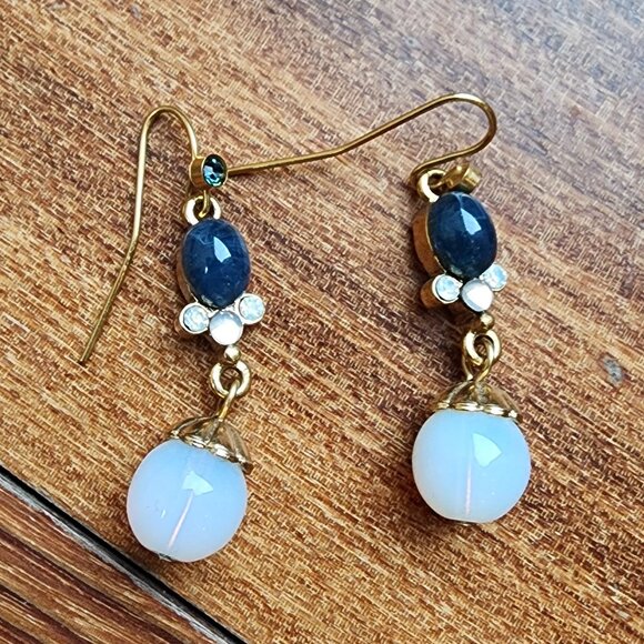 1928 Blue/Gold Beaded Drop Dangle Earrings - Picture 4 of 16
